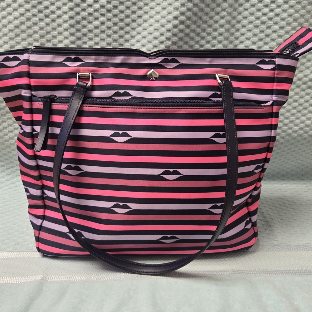 Kate Spade Pink, Purple and Navy Striped Women's Large Tote Bag